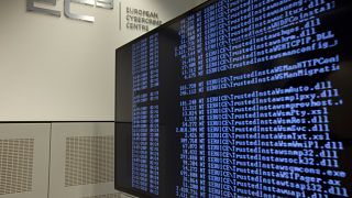 Computer data displayed on a screen at the Cybercrime Centre at Europol headquarters in The Hague.