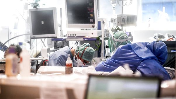 Medical personnel at work in the intensive care unit of the hospital of Brescia, Italy