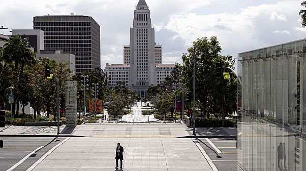 Le centre-ville de Los Angeles quasi désert, le 19 mars 2020. Le centre-ville de Los Angeles quasi désert, le 19 mars 2020.