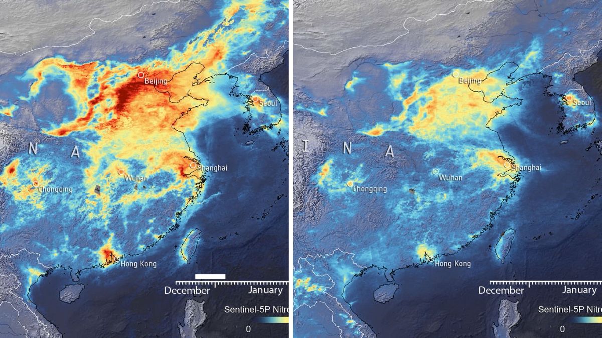Contaminación por NO2 en China en diciembre de 2019 y en marzo de 2020 