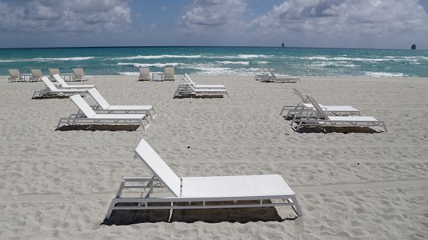 Empty chairs sit in Miami Beach, Florida.
