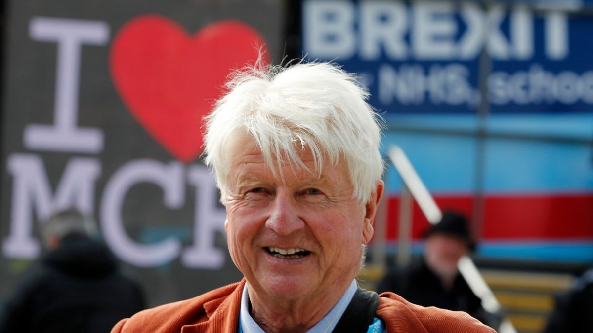 Stanley Johnson, father of Britain's Prime Minister Boris Johnson arrives at the Conservative Party Conference in Manchester, England, Tuesday, Oct. 1, 2019.