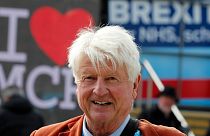 Stanley Johnson, father of Britain's Prime Minister Boris Johnson arrives at the Conservative Party Conference in Manchester, England, Tuesday, Oct. 1, 2019.