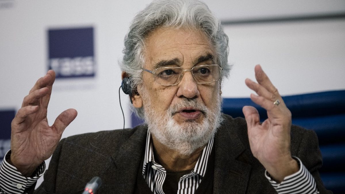 Spanish tenor Placido Domingo gives a press conference ahead of his concert in Moscow on October 15, 2019. (Photo by Dimitar DILKOFF / AFP)