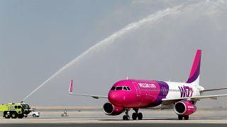 Wizz Air lands at the newly opened Al Maktoum International Airport in Dubai,