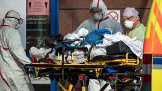 An Italian Covid-19 patient is transported to the Helios hospital in Leipzig, Germany on March 25, 2020. 