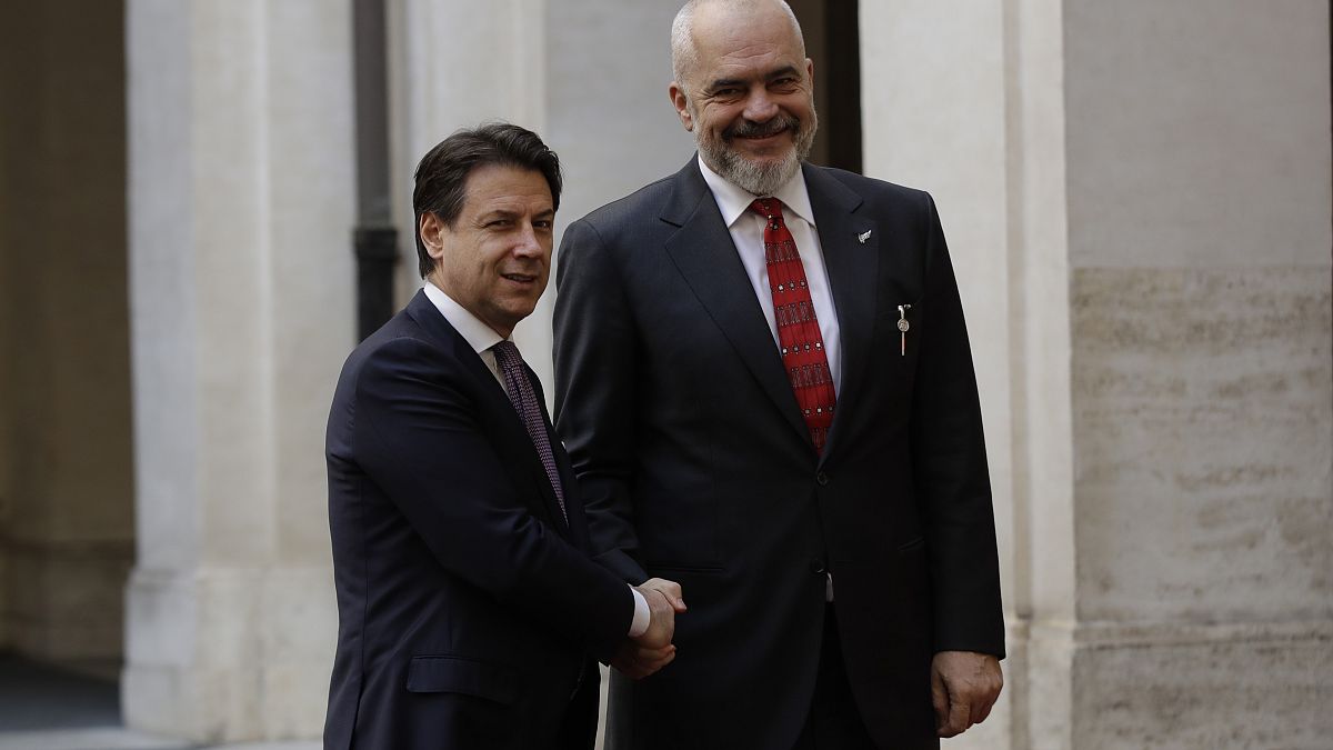 The leaders of Italy and Albania, Giuseppe Conte and Edi Rama, in January 2020