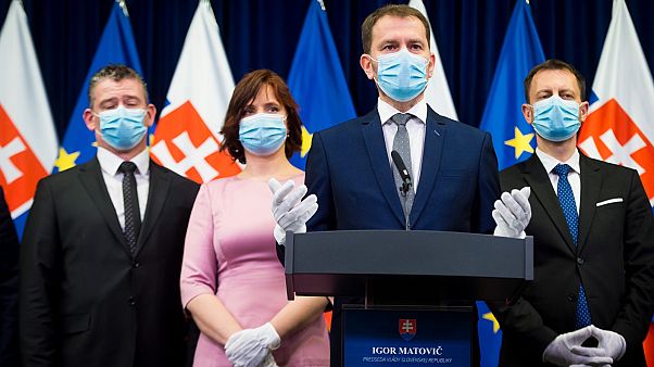 Igor Matovič, szlovák kormányfő beiktatás utáni sajtóértekezletén Igor Matovič, szlovák kormányfő beiktatás utáni sajtóértekezletén