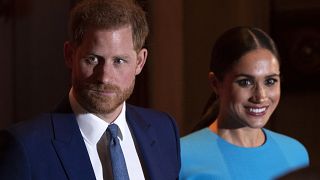 Britain's Prince Harry, Duke of Sussex, and Meghan, Duchess of Sussex, after attending the Endeavour Fund Awards, London, UK, March 5, 2020.