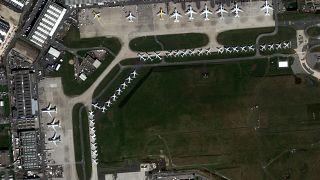 Virus Outbreak France - Planes parked at Paris Airport Charles de Gaulle