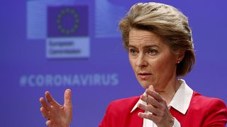 European Commission President Ursula von der Leyen speaks during a media conference on April 2, 2020. 