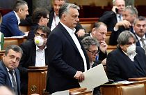 Le premier Ministre Viktor Orban, lors d'une séance du Parlement hongrois le 30 mars 2020 à Budapets.