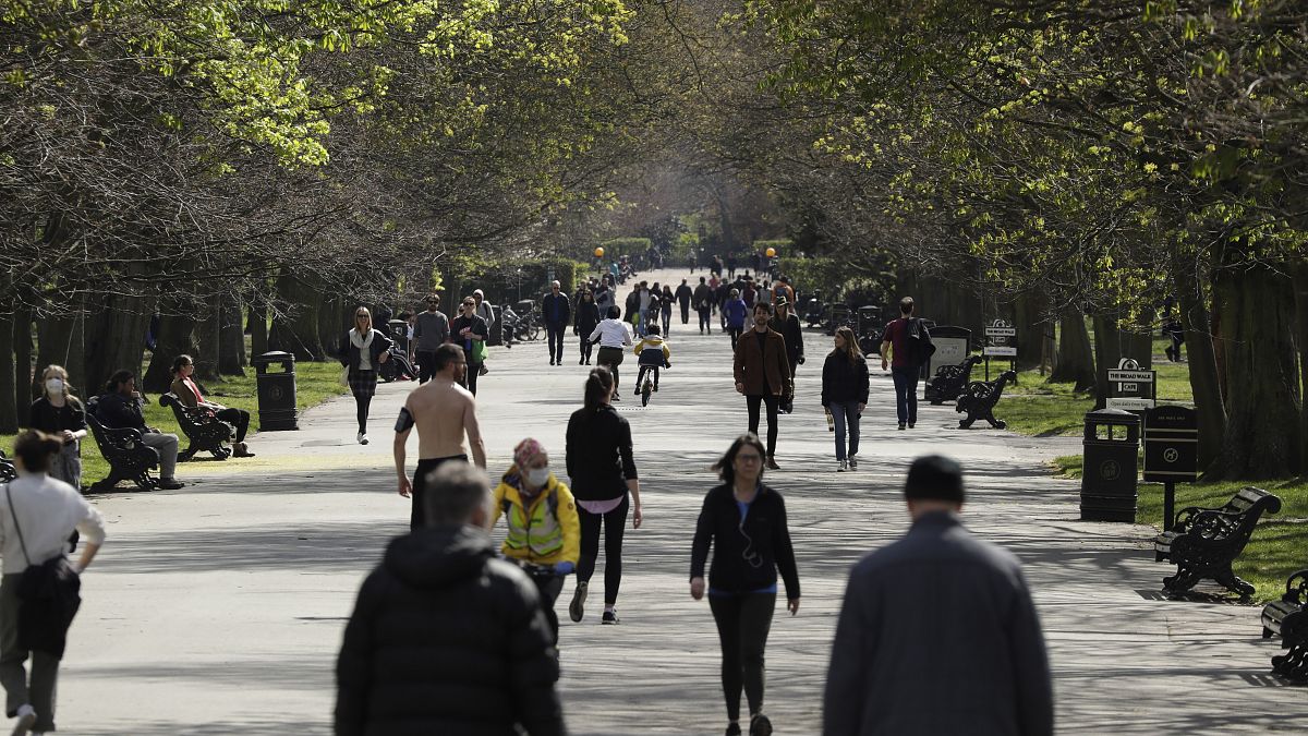 Groups of people were seen out enjoying the sunny weather in the British capital