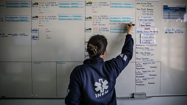 Operacionais do INEM na Sala de Situação Nacional para a pandemia covid-19, Lisboa Operacionais do INEM na Sala de Situação Nacional para a pandemia covid-19, Lisboa