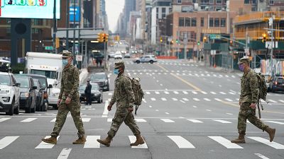 Des membres de la Garde nationale dans New York le 5 avril 2020
