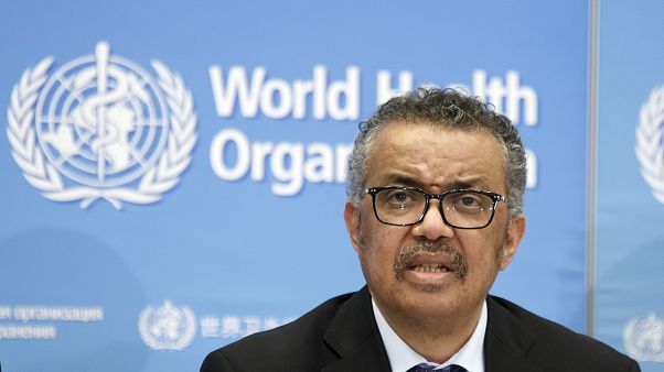 تيدروس أدهانوم غيبريسوس، المدير العام لمنظمة الصحة العالمية، مقر منظمة الصحة العالمية في جنيف، سويسرا تيدروس أدهانوم غيبريسوس، المدير العام لمنظمة الصحة العالمية، مقر منظمة الصحة العالمية في جنيف، سويسرا