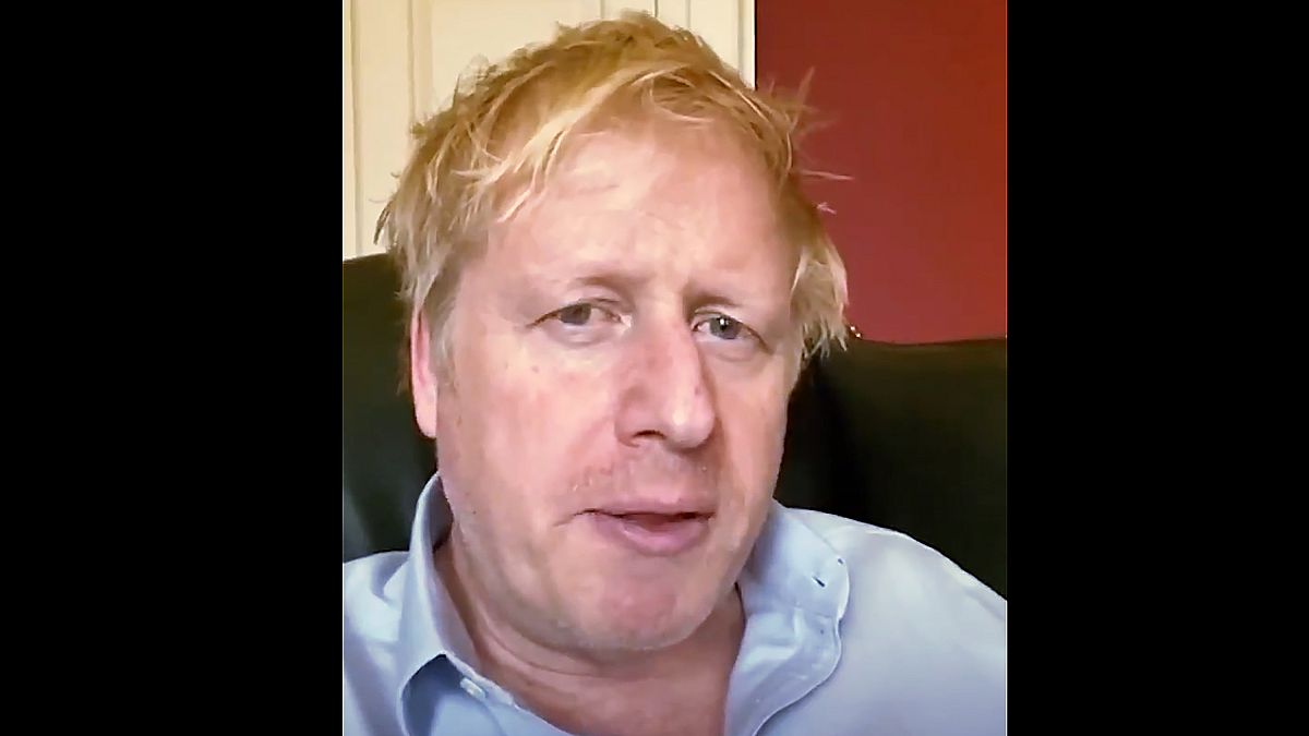 A still image from footage of Boris Johnson released by 10 Downing Street, the office of the British prime minister, on April 3, 2020