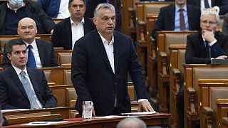 Hungarian Prime Minister Viktor Orban speaks during a question and answer session of the Parliament in Budapest, Hungary