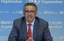WHO Chief Tedros Adhanom Ghebreyesus attending a virtual news briefing on COVID-19 from the WHO headquarters in Geneva on April 6, 2020