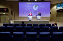 European Commission President Ursula von der Leyen gives a press conference on EU efforts to limit economic impact of coronavirus, Brussels, April 2, 2020.