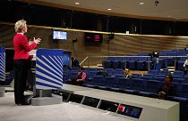 European Commission President Ursula von der Leyen speaks during a media conference, detailing EU efforts to limit the economic impact of the Covid-19 outbreak