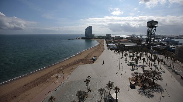 Vista de la playa de Sant Sebastià en Barcelona Vista de la playa de Sant Sebastià en Barcelona