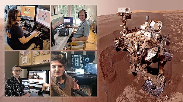 Members of NASA's Curiosity Mars rover mission team photographed themselves on March 20, 2020, the first day the entire mission team worked remotely from home. Members of NASA's Curiosity Mars rover mission team photographed themselves on March 20, 2020, the first day the entire mission team worked remotely from home.