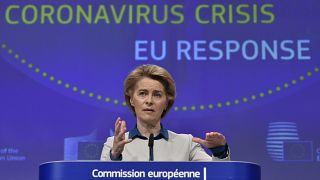 La Presidenta de la Comisión Europea, Ursula von der Leyen, en la sede de la UE en Bruselas, el 15 de abril de 2020.