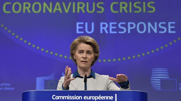 European Commission President Ursula von der Leyen at EU headquarters in Brussels, on April 15, 2020.