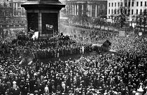 Thousands of hunger marchers assemble in Trafalgar Square, in London, England on Oct. 30, 1932 during the Great Depression