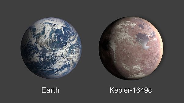 A comparison of Earth and Kepler-1649c, an exoplanet only 1.06 times Earth's radius A comparison of Earth and Kepler-1649c, an exoplanet only 1.06 times Earth's radius
