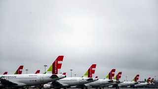 Aviões da TAP no aeroporto Humberto Delgado, em Lisboa