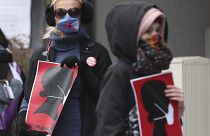 Pro-choice campaigners protest in Poland