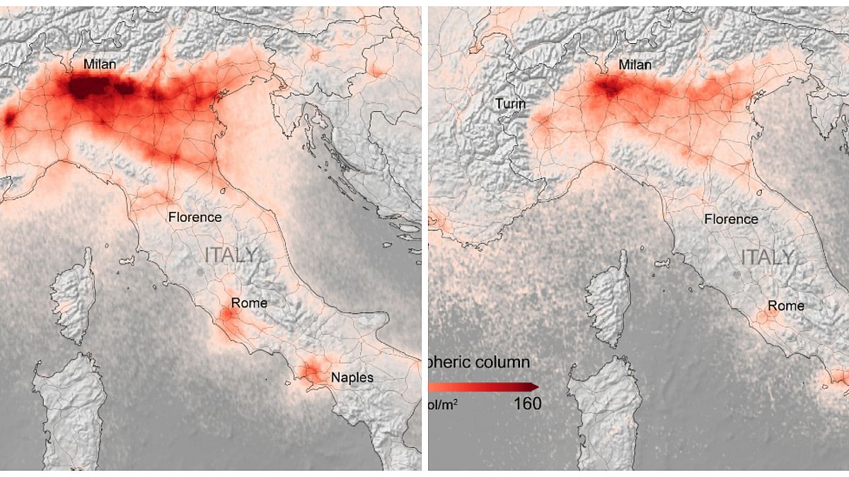 İtalya, 2019 / 2020 nitrojen dioksit konsantrasyonları