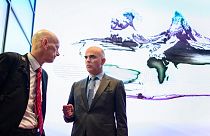Daniel Koch of the Swiss Federal office of public health listens to Swiss Interior Minister Alain Berset 
