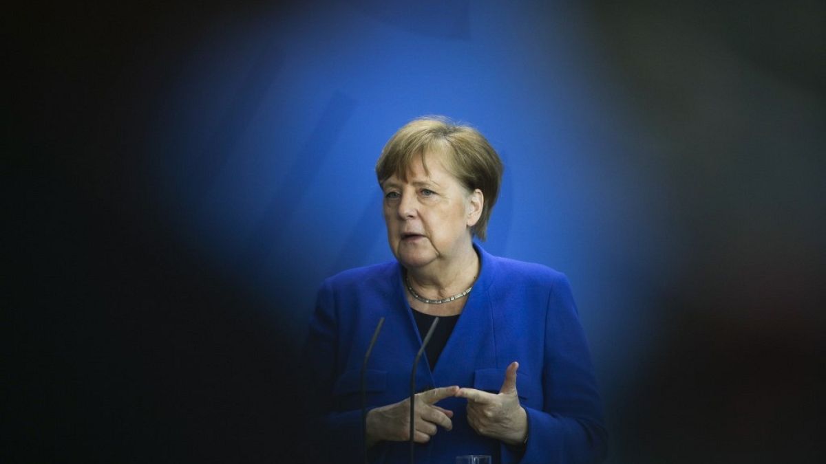 German Chancellor Angela Merkel in Berlin, Germany, on April 20, 2020. (Photo by Markus Schreiber / POOL / AFP)