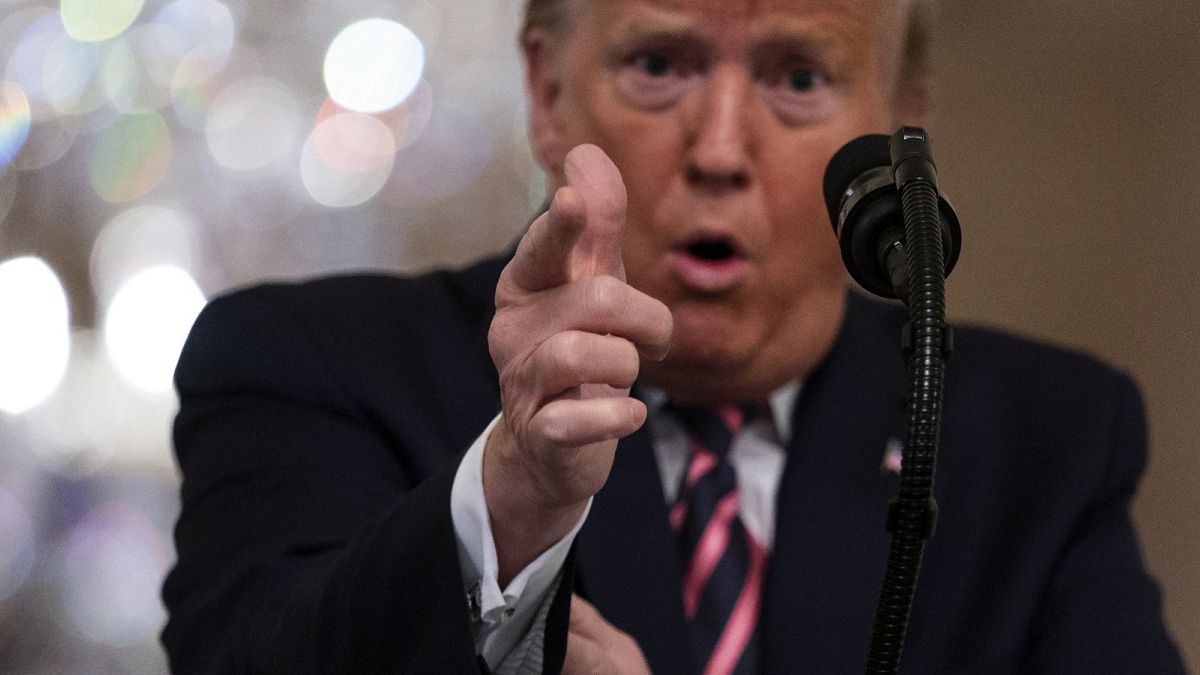 President Donald Trump speaks during an event in the East Room of the White House, Thursday, Feb. 6, 2020, in Washington