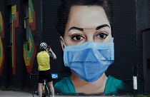 A mural in east London shows appreciation for NHS workers