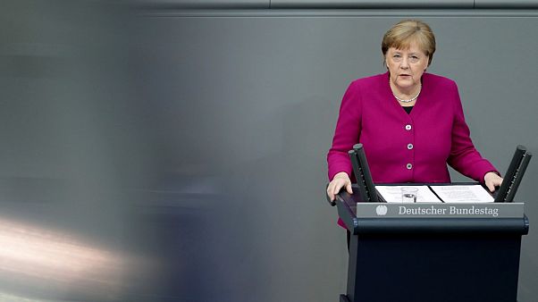 المستشارة الألمانية أنغيلا ميركل في جلسة البرلمان، الخميس 23 أبريل 2020 المستشارة الألمانية أنغيلا ميركل في جلسة البرلمان، الخميس 23 أبريل 2020
