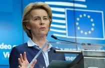 European Commission President Ursula von der Leyen speaks during a news conference