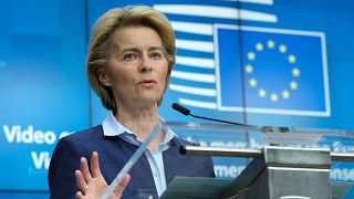 European Commission President Ursula von der Leyen speaks during a news conference