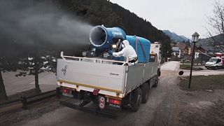 Italian towns are being disinfected with truck-mounted snow cannons