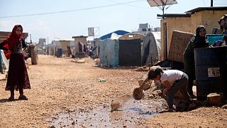 مخيم للنازحين في محافظة إدلب السورية، قرب الحدود التركية، 19 أبريل 2020