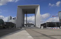 A view of the empty La Defense square in Paris, Wednesday, March 18, 2020.