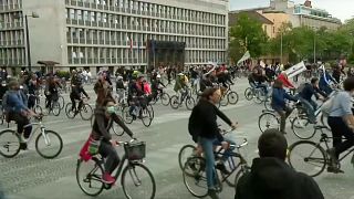 Anti-government bicycle protest in Ljubljana amid lockdown