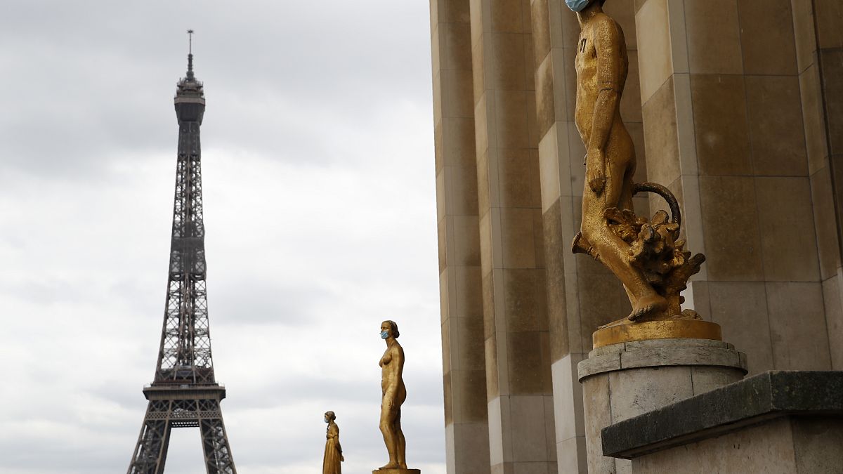 تماثيل مكممة في باريس بالقرب من برج إيفل 