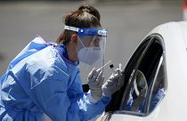 An appointment-only coronavirus drive-thru COVID-19 swab test site at Impact Church, May 4, 2020, in Scottsdale, Ariz.