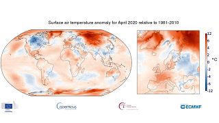 Anomalía de temperaturas respecto a la media para el mes de abril