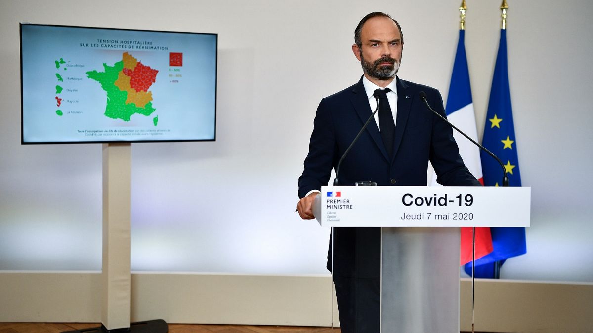 French Prime Minister Edouard Philippe speakds as he presents the details for the end of the country's lockdown, on May 7, 2020