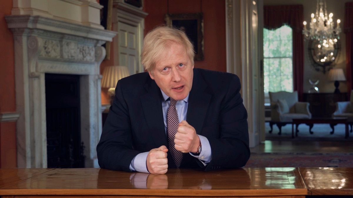In this grab taken from video issued by Downing Street on Sunday, May 10, 2020, Britain's Prime Minister Boris Johnson delivers an address on lifting the country's lockdown.